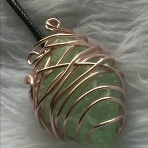 Green Calcite WireWrapped RoseGold Pendant